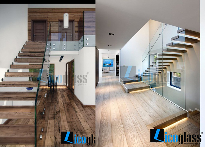  Cầu thang gỗ kính cường lực